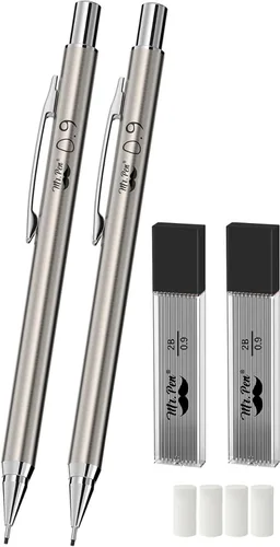 Mr. Pen - Lápices mecánicos de metal, 0.035 in, paquete de 2, lápiz de plomo, lápiz mecánico de metal, lápiz mecánico, lápices mecánicos, lápices