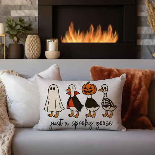 Miniatura 3 de Funda de almohada de Halloween de 12 x 20 pulgadas con temática otoñal de Just a Spooky Goose en disfraces de Halloween, lindas almohadas
