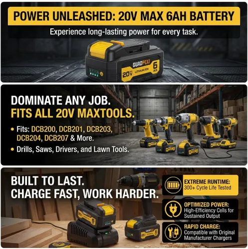 Miniatura 8 de Reemplazo de batería de alta capacidad de 20V 6.0Ah para herramientas DeWalt 20V Max, paquete de 2 iones de litio de grado A, compatible