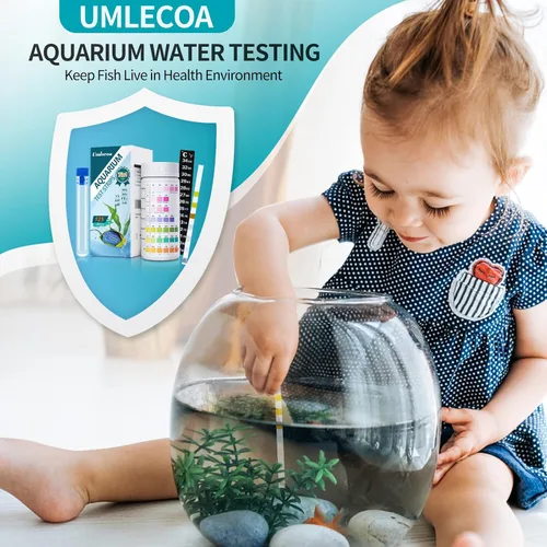 Miniatura 8 de Umlecoa Kit de prueba de acuario 7 en 1 para agua dulce y salada - 125 tiras de prueba de acuario con tubo de ensayo y termómetro - Tiras de prueba