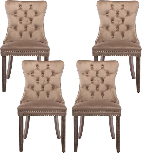Miniatura 87 de Silla de comedor copetuda moderna de terciopelo para comedor, sillas de comedor tapizadas con remache de clavo, anillo trasero para cocina, comedor