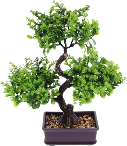 Árbol bonsái artificial de 14 pulgadas, planta sintética en maceta realista, decoración de escritorio verde para el hogar, oficina, sala de estar,
