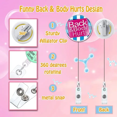 Miniatura 2 de Carrete de insignia de enfermera Back & Body Hurts, lindo y divertido carretes retráctiles para enfermeras, clip de insignia CNA LPN LVN con clip