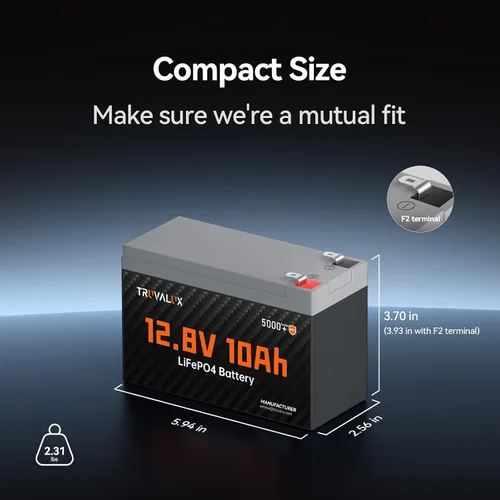 Miniatura 3 de Paquete de 2 baterías LiFePO4 de litio de 12 V 10 Ah, BMS integrado de 10 A, diseño ligero, hasta 5000 ciclos profundos, 10 años de vida útil