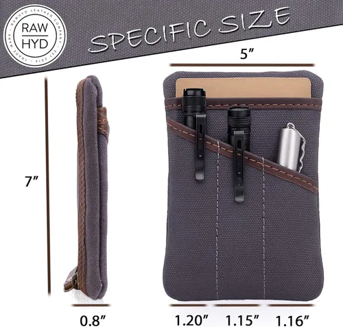 Miniatura 2 de Organizador de bolsillo EDC de lona encerada para hombres, bolsa de bolsillo trasero multiherramienta para teléfono/portátil, bolígrafo