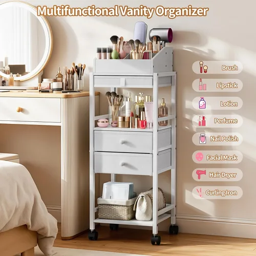 Miniatura 7 de Luxspire Carrito organizador de maquillaje, organizadores de cuidado de la piel de piso, almacenamiento de maquillaje con cajones, organizador