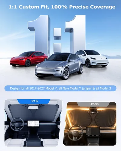 Miniatura 6 de DMJN Parasol para parabrisas delantero para Tesla nuevo modelo Y, Y y 3 (2017-2027), [revestimientos de cristal de hielo nano] UPF50+ bloqueo