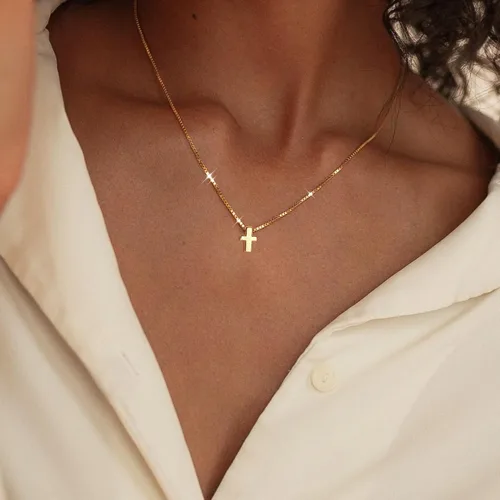 Miniatura 2 de Cross Necklace for Womens, 14K Gold Plated Dainty Gold Necklaces Sterling Silver Small Cross Pendant Faith Necklace Simple Gold Necklace Jewelry