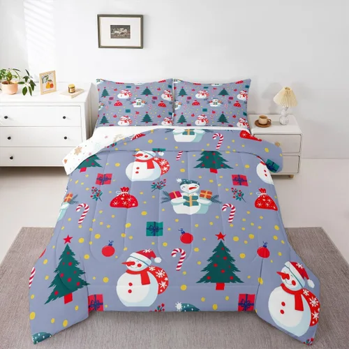 Miniatura 27 de Erosebridal Juego de edredón de Papá Noel tamaño matrimonial para niños y niñas, edredón de plumón de Feliz Navidad, juego de ropa de cama