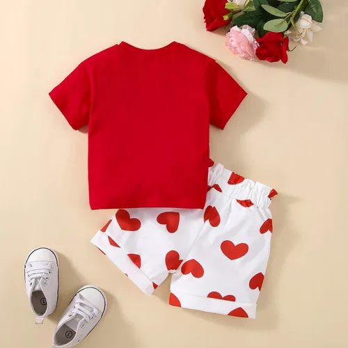 Miniatura 2 de Juego de camiseta de manga corta de algodón con estampado de San Valentín para el día de San Valentín, para niños y niñas pequeñas