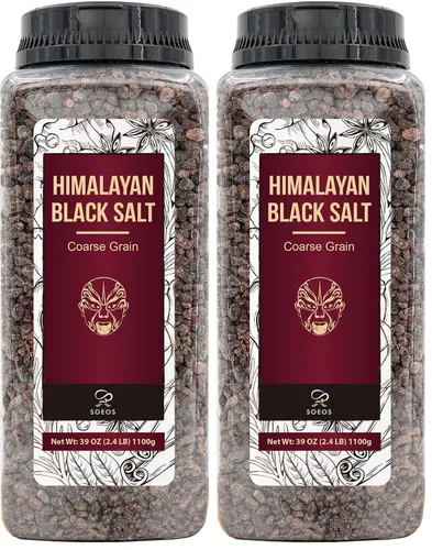Miniatura 11 de Soeos Sal Negra del Himalaya, Grano Grueso, 2.4 Libras (39 Oz), Sin Gluten, Enriquecida con Minerales Naturales, Sabor Natural Imitación Huevo