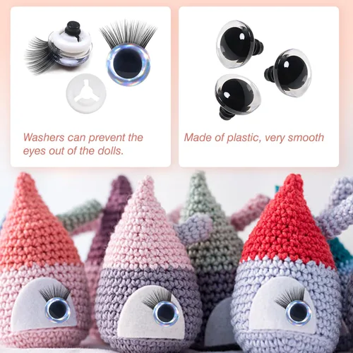 Miniatura 3 de TOAOB - 4 juegos de ojos de seguridad de 0.98 pulgadas con purpurina y arandelas y pestañas para Amigurumis de plástico plateado para manualidades