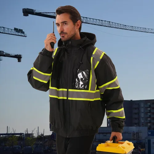 Miniatura 3 de Chaqueta de seguridad DPSAFETY, Parka reflectante de alta visibilidad, Chaqueta bomber de alta visibilidad con bolsillos y cremallera, Oscuro