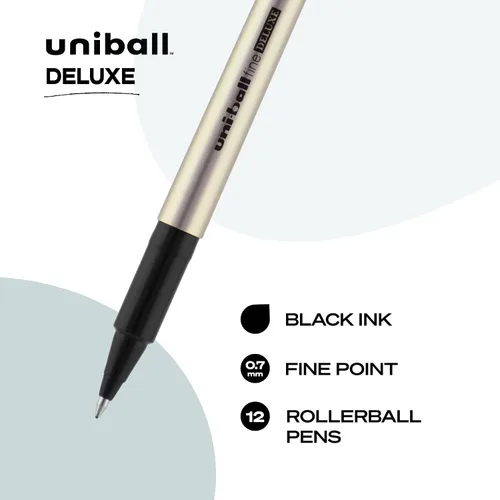Miniatura 2 de Uniball Deluxe - Bolígrafo de punta fina, 12 bolígrafos negros, de punta fina de 0.028 in, suministros de oficina, bolígrafos de tinta, bolígrafos