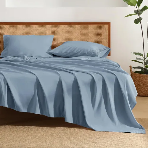 Miniatura 14 de Andency Juego de sábanas tamaño Queen de 4 piezas color azul oscuro y gris, sábanas súper suaves para cama tamaño Queen, juego de sábanas de Beige