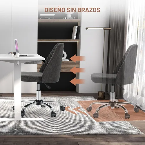 Miniatura 7 de DUMOS Silla de oficina, cómoda silla de escritorio rodante de tocador giratoria de trabajo con ruedas, asiento ancho, sin brazos, altura ajustable