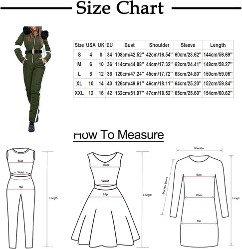 Miniatura 2 de Trajes de nieve para mujer, trajes de esquí para deportes al aire libre, overol impermeable con cremallera, abrigo para mujer (A-Blanco, M)