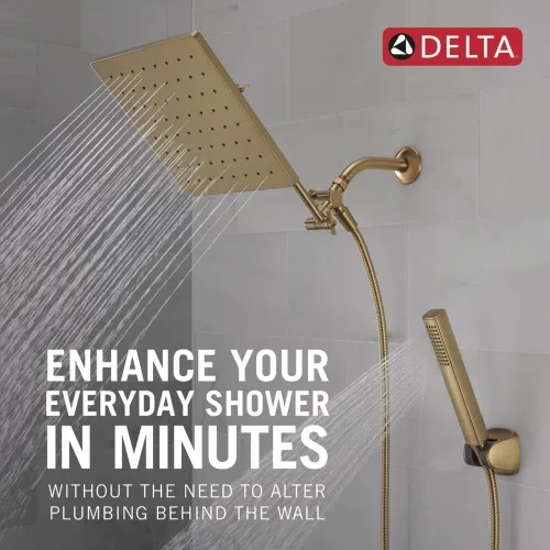 Miniatura 2 de Delta Faucet - Conjunto de regadera tipo lluvia de 10 pulgadas y ducha de mano, regadera cuadrada dorada, de efecto lluvia, ducha de mano, de alta