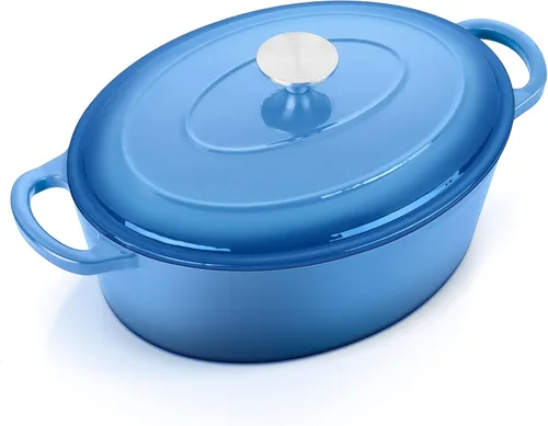Miniatura 37 de E-far - Horno holandés de 6 cuartos de galón, esmaltado de hierro fundido con tapa, olla de cocina redonda antiadherente para Naranja