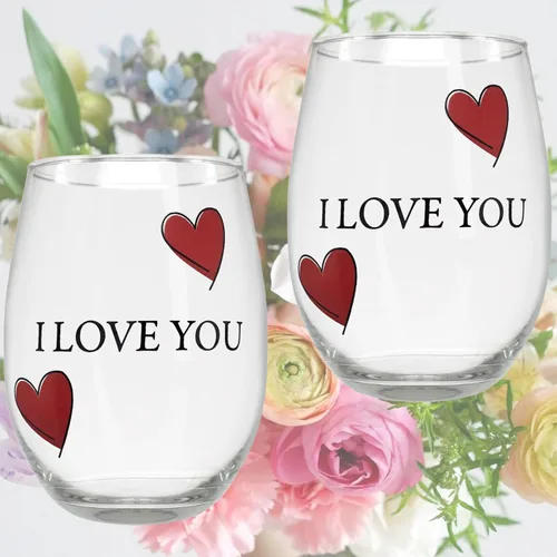 Miniatura 3 de Lovers - Juego de 2 copas de vino sin tallo con corazones decorativos, copas de vino románticas de Mr & Mrs His and Hers, regalo para parejas