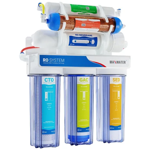 Miniatura 9 de Max Water Sistema de filtro de agua de ósmosis inversa portátil de 3 etapas, sistema de filtración de agua RO de 50 GPD para acuario, plantas