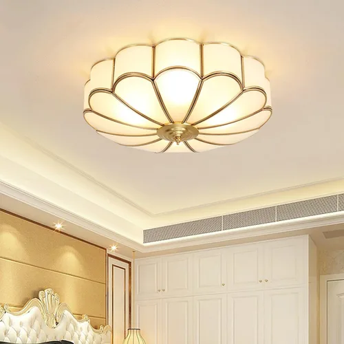 Miniatura 11 de Lámpara de techo empotrada de latón de mediados de siglo, lámpara de techo LED de latón y vidrio de 6 luces, pantalla de vidrio esmerilado, luz Flor