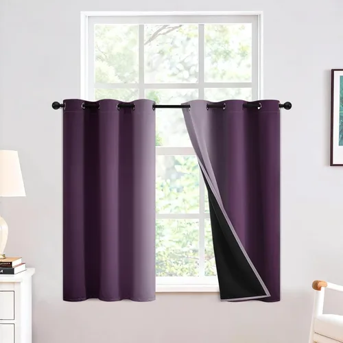 Yakamok Cortinas 100% opacas de 36 pulgadas de largo, cortinas moradas para oscurecer la habitación, cortinas degradadas con aislamiento térmico