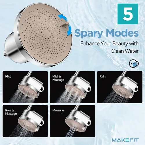 Miniatura 3 de Cabezal de ducha filtrado certificado NSF, cabezal de ducha de lluvia de alta presión con filtro para suavizador de agua dura, fácil de instalar