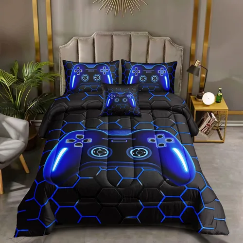 Miniatura 2 de ROWADALO Juego de ropa de cama en una bolsa de 5 piezas para niños y adultos, juego de edredón para jugadores, juego de cama individual con edredón