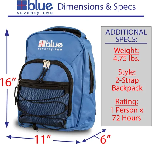 Miniatura 2 de Paquete de 4 unidades – Blue Seventy-Two Standard Kit de supervivencia de mochila de emergencia de 72 horas para 1 persona Kit de supervivencia