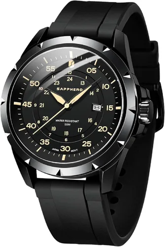 Miniatura 10 de SAPPHERO Reloj de lujo para hombre, resistente al agua, 164.0 ft, correa de silicona, analógico, de cuarzo, con fecha, reloj de pulsera clásico