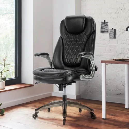 Miniatura 7 de COLAMY Silla de oficina ejecutiva de respaldo alto (juego de 2), sillas de escritorio ergonómicas de piel sintética con brazos abatibles y ruedas