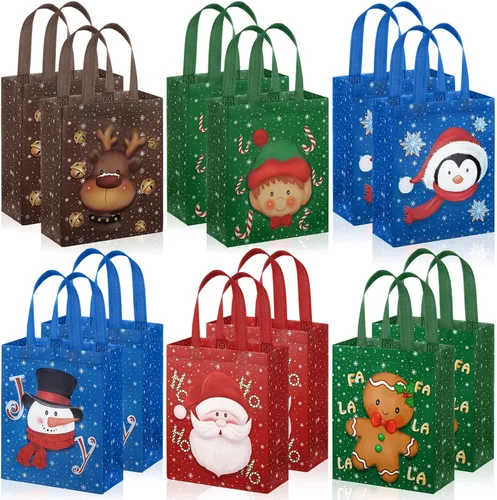 Miniatura 8 de Clysee 6 bolsas de regalo de Navidad con asas, tela no tejida, bolsas reutilizables para fiestas de Navidad, 6 estilos de 10.2 x 8.3 pulgadas