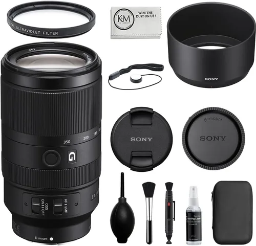 Sony E 70-350mm f/4.5-6.3 G OSS Lente teleobjetivo APS-C en paquete con filtro UV de 67mm + kit de limpieza de cámara de lujo + bolígrafo para el