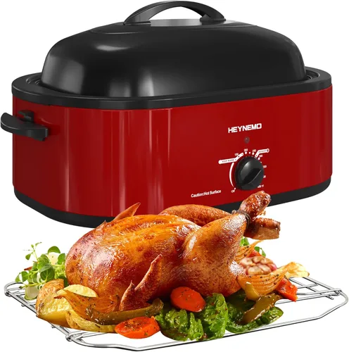 Miniatura 16 de HEYNEMO Horno Tostador 24Qt, Horno Eléctrico para Pavo de 1450W con Buffet, Tapa de Autohilvanado, Asas de Tacto Frío, Bandeja y Parrilla Plateado