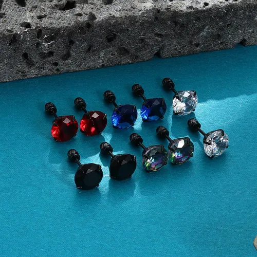 Miniatura 39 de CASSIECA 5 pares de aretes de acero inoxidable con circonita cúbica 5A arcoíris para mujeres y hombres, con diseño de arco iris 5A