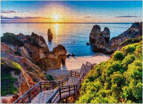 Miniatura 7 de MyPuzzle Camilo Beach (Praia Do Camilo) con mar turquesa en el fondo, Lagos, Algarve, Portugal, rompecabezas prémium de 100 piezas para adultos