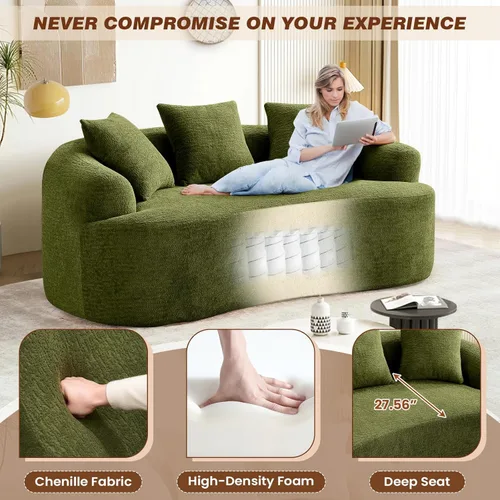 Miniatura 6 de Sofá modular curvado de 110 pulgadas para sala de estar, moderno sofá modular de felpa de felpa de gran tamaño con asiento profundo comprimido sin