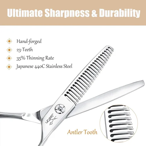 Miniatura 7 de JASON Juego de tijeras para el cabello de 6 pulgadas, tijeras de peluquería de oro negro + tijeras de textura plateada para mujeres y hombres