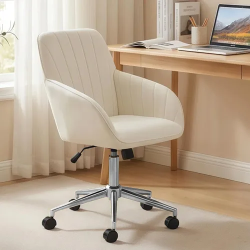 Miniatura 14 de Silla de oficina de terciopelo a rayas, silla ergonómica giratoria de 360° con respaldo alto, base dorada y ruedas, silla moderna de altura Rosa