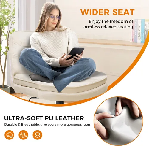 Miniatura 7 de COMHOMA Silla cruzada con ruedas, silla de oficina con patas cruzadas sin brazos, silla de escritorio ancha para oficina en casa, silla giratoria