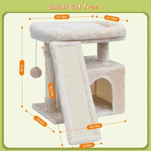 Miniatura 7 de Árbol pequeño para gatos de interior, torre para gatos con poste para arañar, percha y acogedor condominio para gatitos y mascotas adultas (beige)