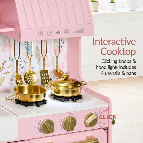 Miniatura 4 de Best Choice Products Cocina de juego de simulación para niños, juego interactivo de madera para niños, pizarra enmarcada para guardar juguetes, 11