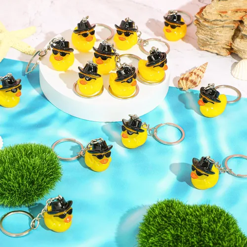 Miniatura 7 de Siifert 36 llaveros de pato a granel, vaquera, pato, recuerdos de fiesta, llavero de resina con sombrero de vaquero, lentes de sol, colgantes