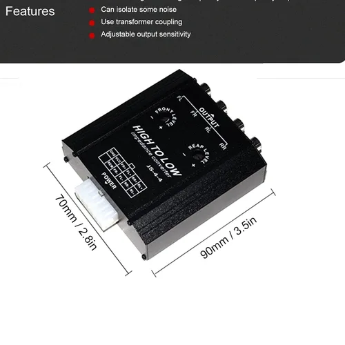 Miniatura 2 de Convertidor de audio, convertidor de impedancia de audio de 12 V, 4 anales, línea alta a baja, frecuencia de altavoz de radio estéreo