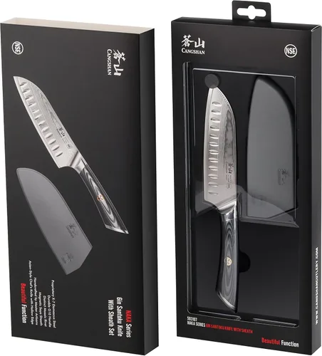 Miniatura 8 de Cangshan Cuchillo Santoku de la serie NAKA de 6 pulgadas con funda, acero de Damasco forjado X-7, 503107