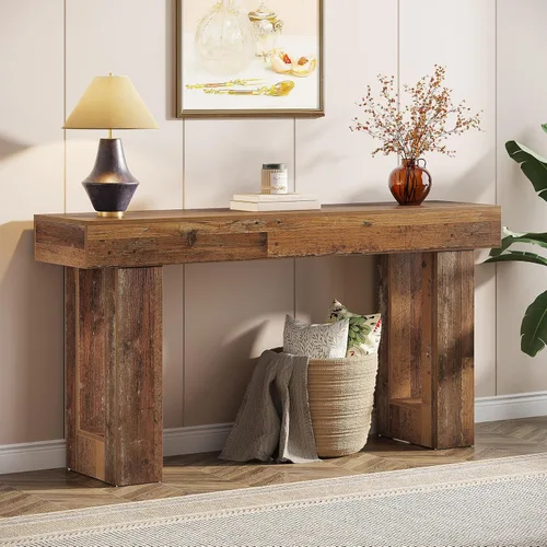 Miniatura 14 de Tribesigns - Mesa consola de 63 pulgadas de largo, mesa de sofá rectangular de madera detrás del sofá, mesa de entrada estilo granja para entrada