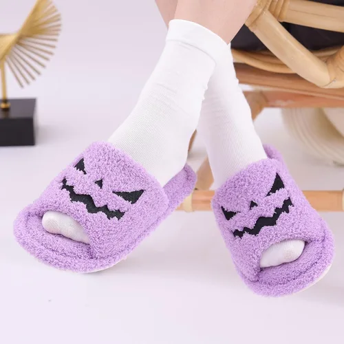 Miniatura 6 de shevalues Pantuflas de tela de rizo con punta abierta para mujer, pantuflas de espuma viscoelástica