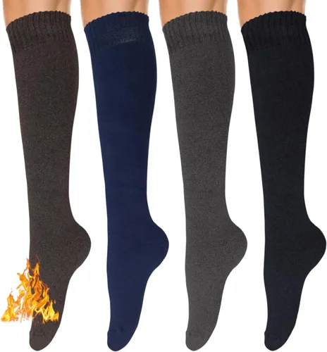 Miniatura 8 de YEJIMONG Calcetines altos gruesos y cálidos para mujer, 4 pares de calcetines largos acolchados de algodón para correr, senderismo, esquí, regalos