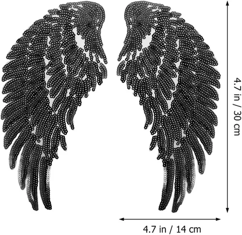 Miniatura 2 de Amosfun Sequin Angel Wings Embroidered Iron-on Clothes Applique Patch 2 Pairs Black DIY Garment Sewing Decor for Jackets Shirts Craft